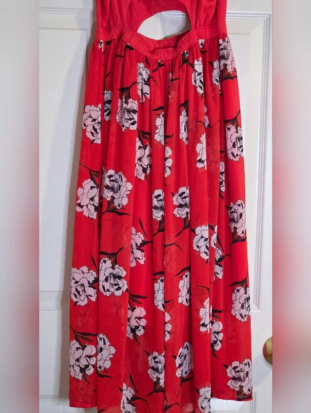 Abercrombie & Fitch Ruby Blossom Cutout Maxi Dress Red Floral Size XS